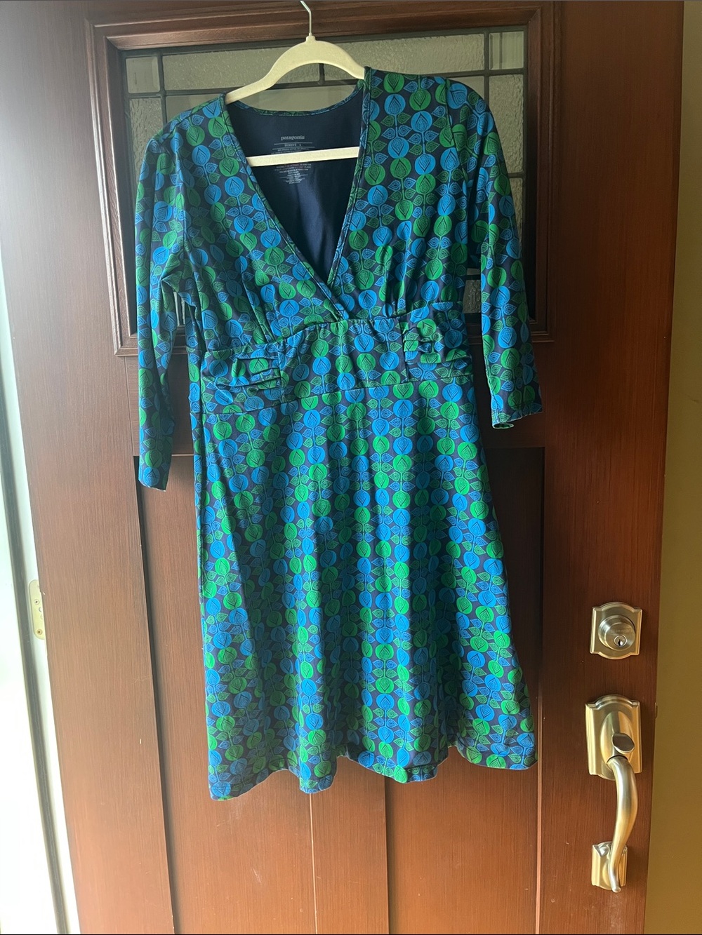 Patagonia Women's Blue & Green Print V-Neck Dress
